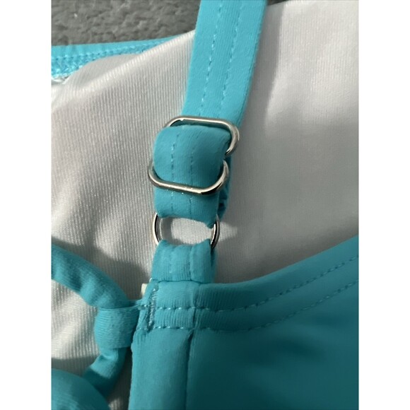 Michael Kors Womens 10 Light blue 1 Piece Bathing Suit Lace up Back Logo Tag - Picture 5 of 10